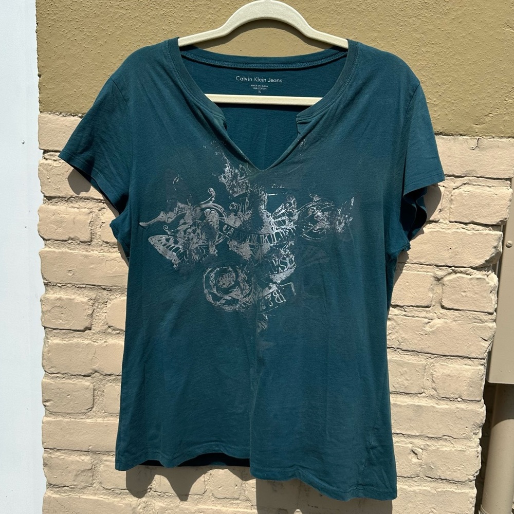 Calvin Klein Y2K Silver Graphic V-Neck Tee